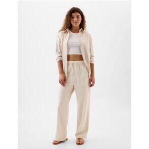 Gap Linen Blend Pants Women XL Chino‎ High Rise Straight Wide Leg Elastic